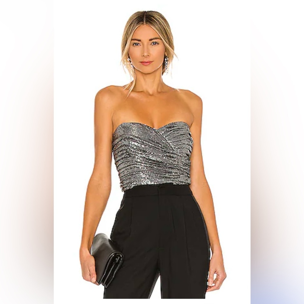 Ronny Kobo Milan Ruched Sequined strapless top size Small NWT